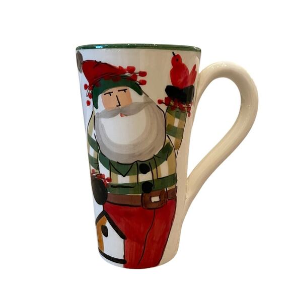 VIETRI Old St. Nick Latte Mug with Birds Hand Painted Santa Claus Made in Italy - Picture 1 of 13